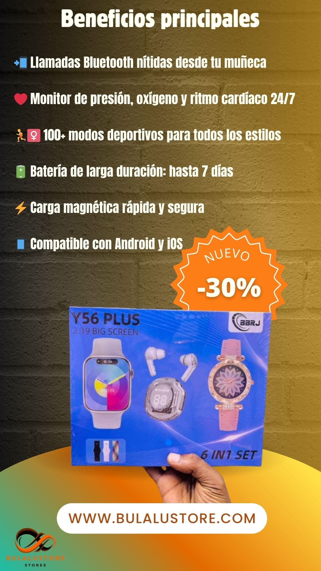 SMARTWATCH 6 EN 1 Y56 PLUS Llamadas, Salud, Deporte y Estilo