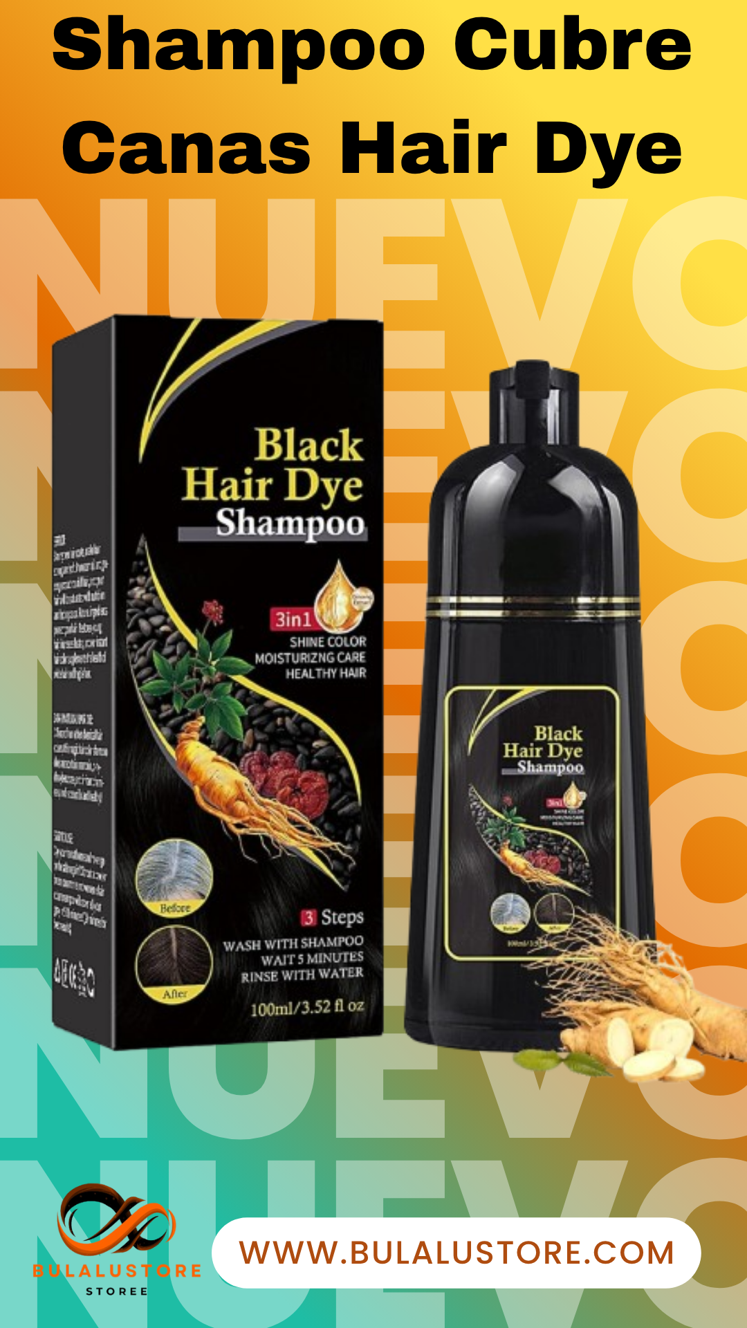 HAIR DYE®️ SHAMPOO CHAO CANAS 3 EN 1